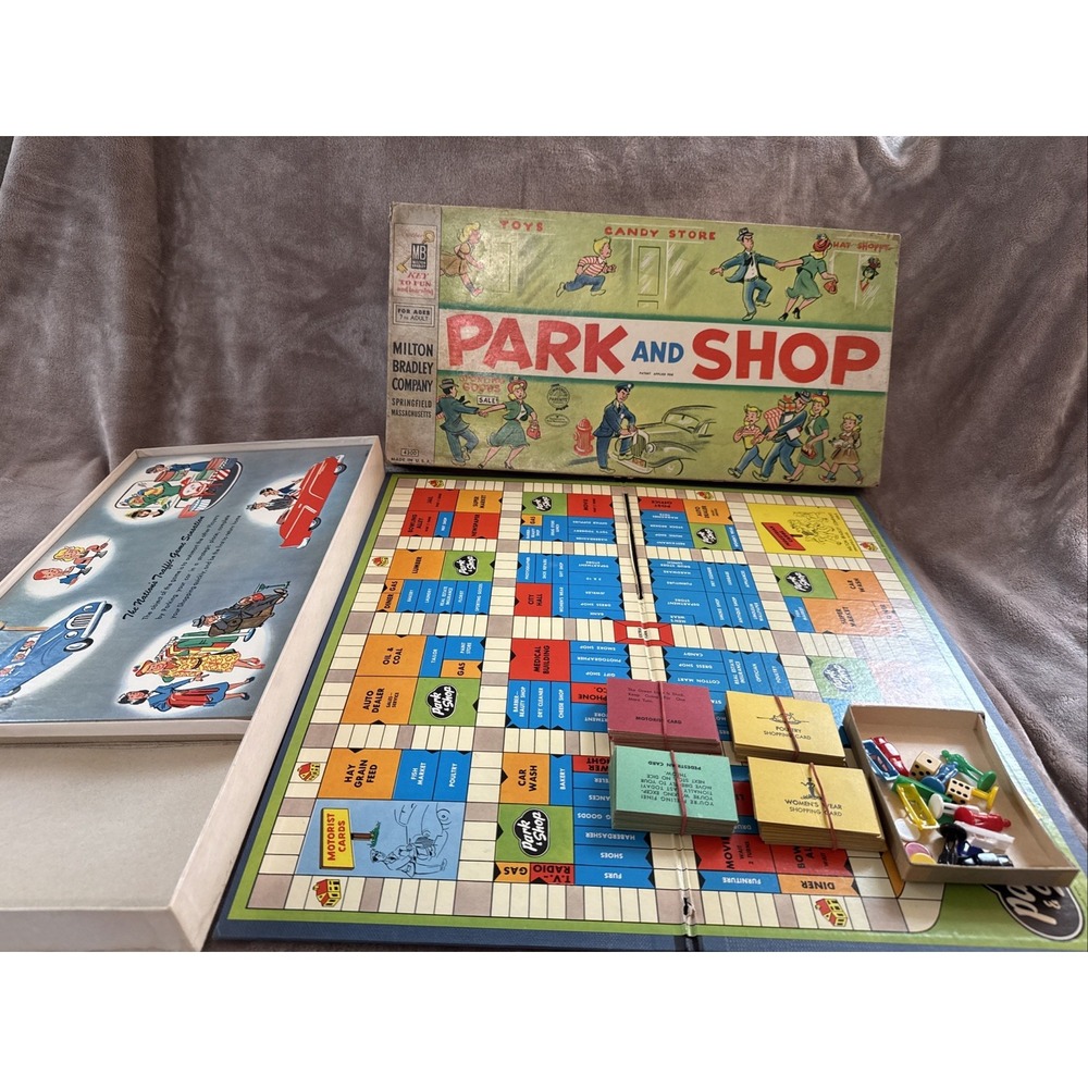 Vintage Park and Shop Board Game by Milton Bradley Incomplete 1953 No Money